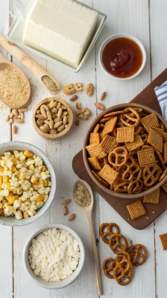 Chex Mix ingredient preparation chex mix recipe in oven
