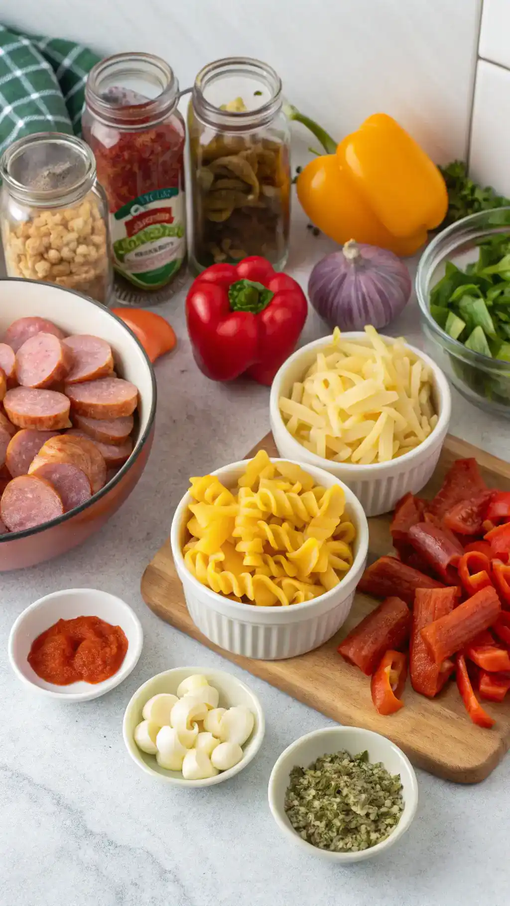 Ingredients for kielbasa pasta
