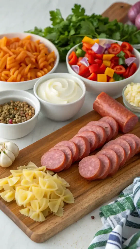 Ingredients for Kielbasa Pasta