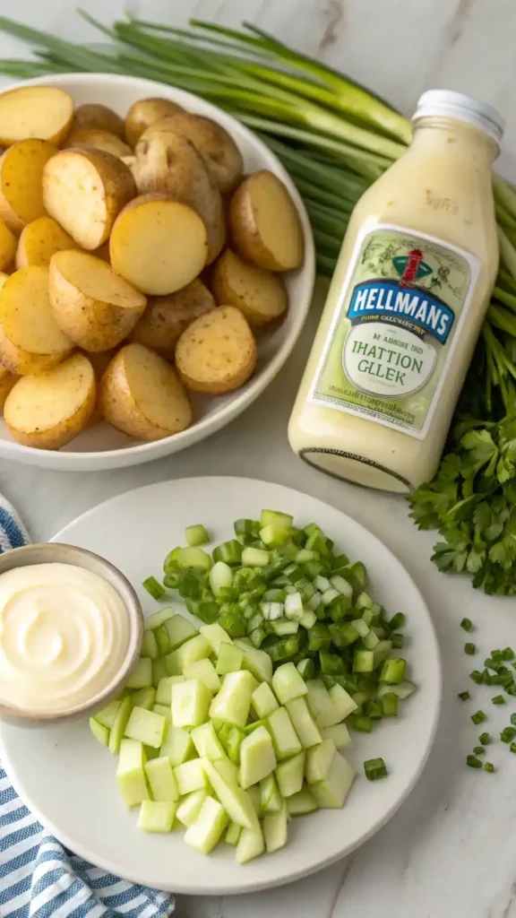 Fresh ingredients for Hellmann's potato salad.