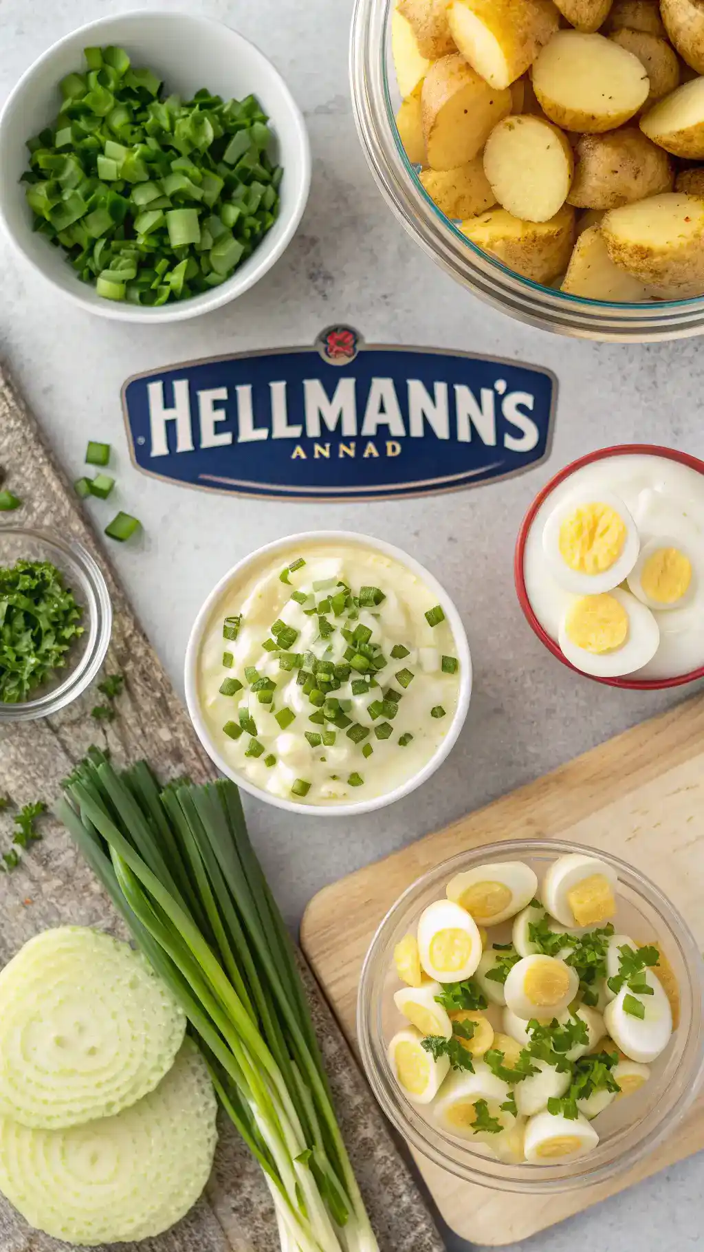Ingredients for Hellmann's Potato Salad Ingredients for Hellmann's potato salad.