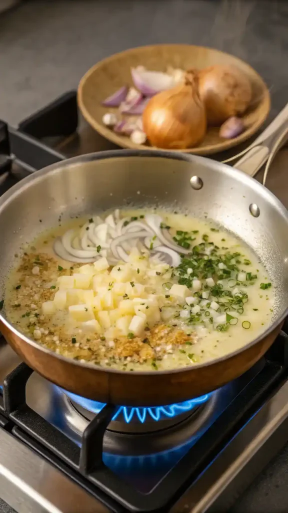 Sautéing onions and garlic for cream sauce