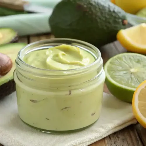 Creamy avocado oil mayo in a jar
