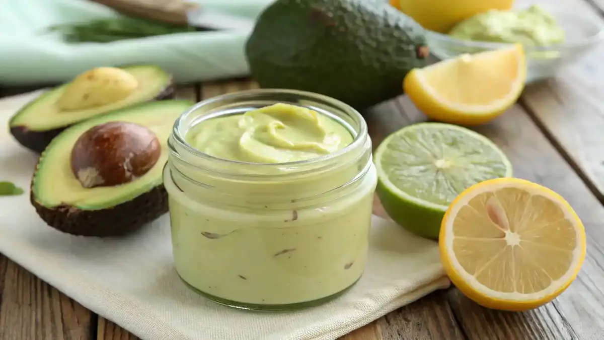 Creamy avocado oil mayo in a jar