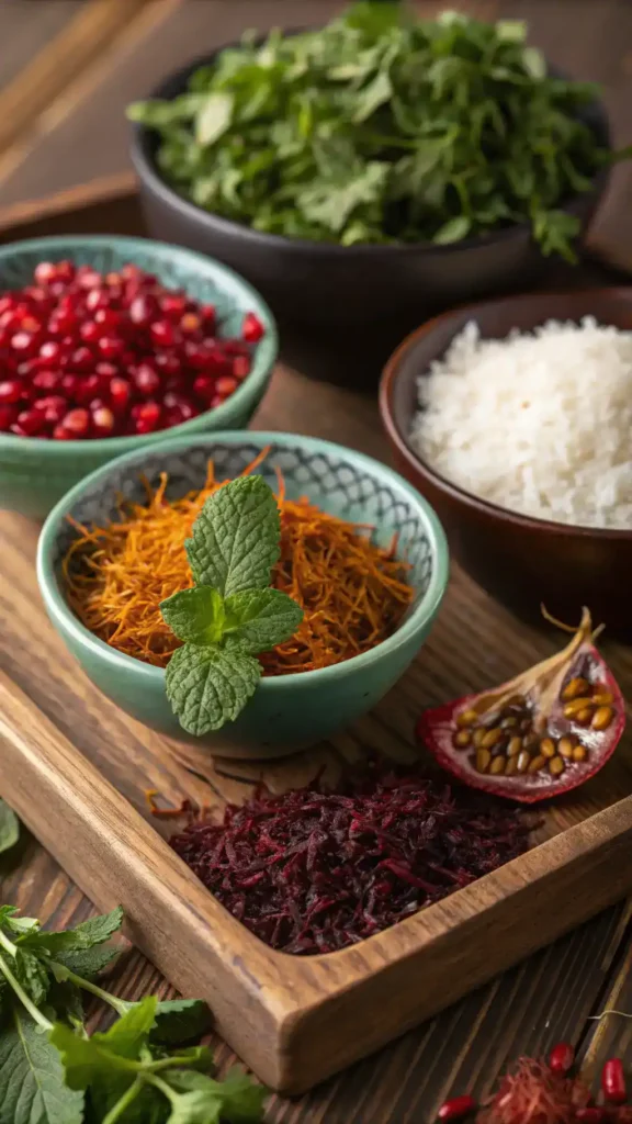 Essential ingredients for Persian recipes.