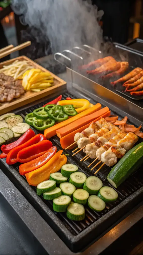 Hibachi grill with fresh ingredients