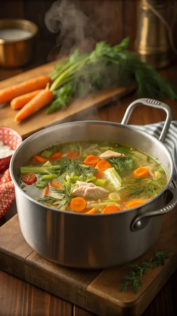 Jewish chicken soup in a pot