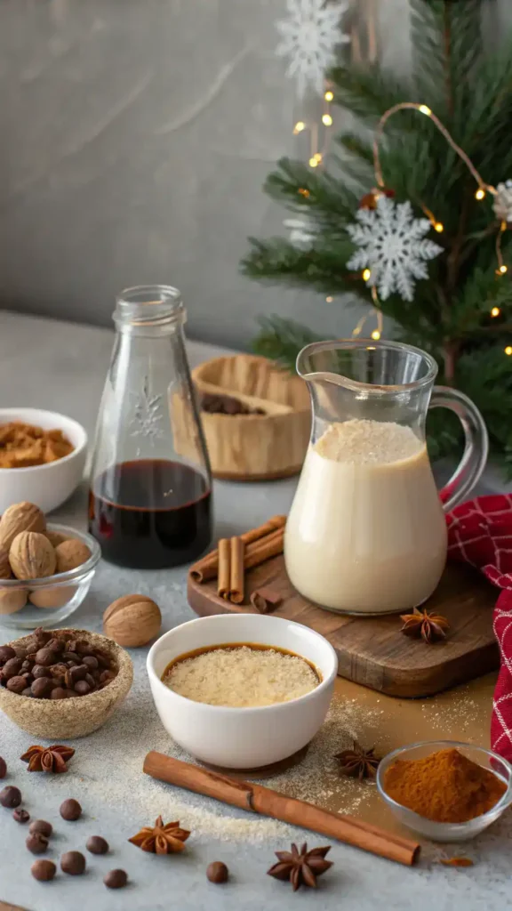 Ingredients for eggnog and coffee blend.
