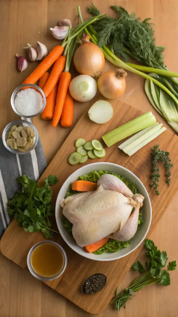 Ingredients for Jewish chicken soup