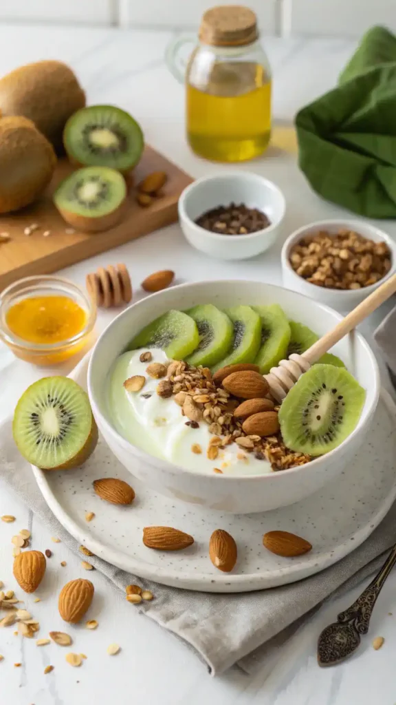 Fresh ingredients for sweet kiwi yogurt