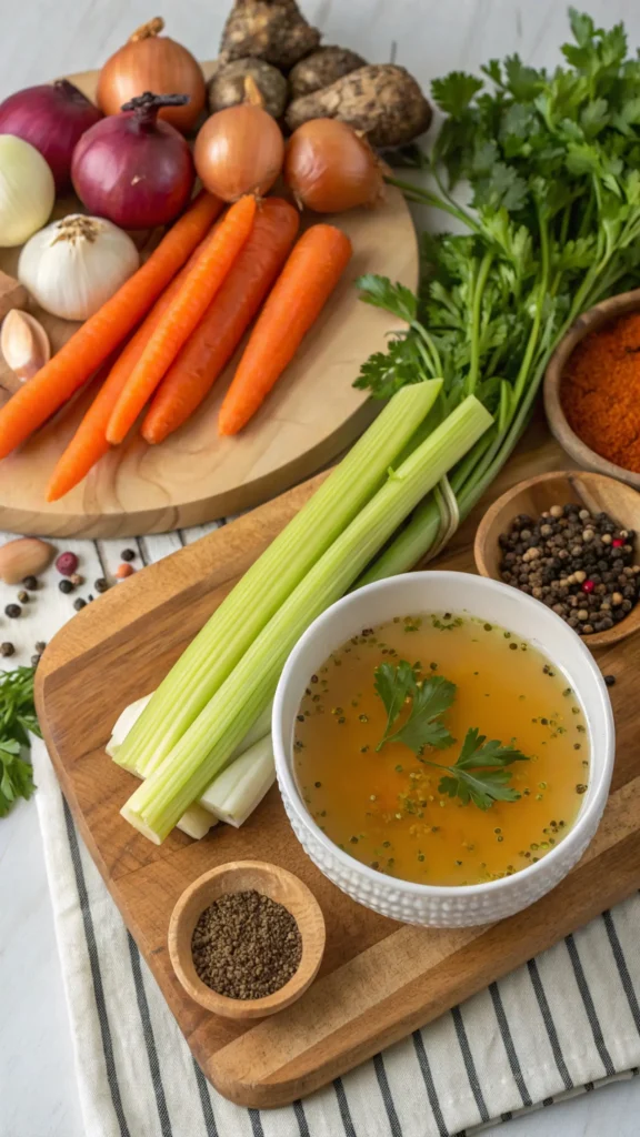 Fresh vegetables for soup preparation