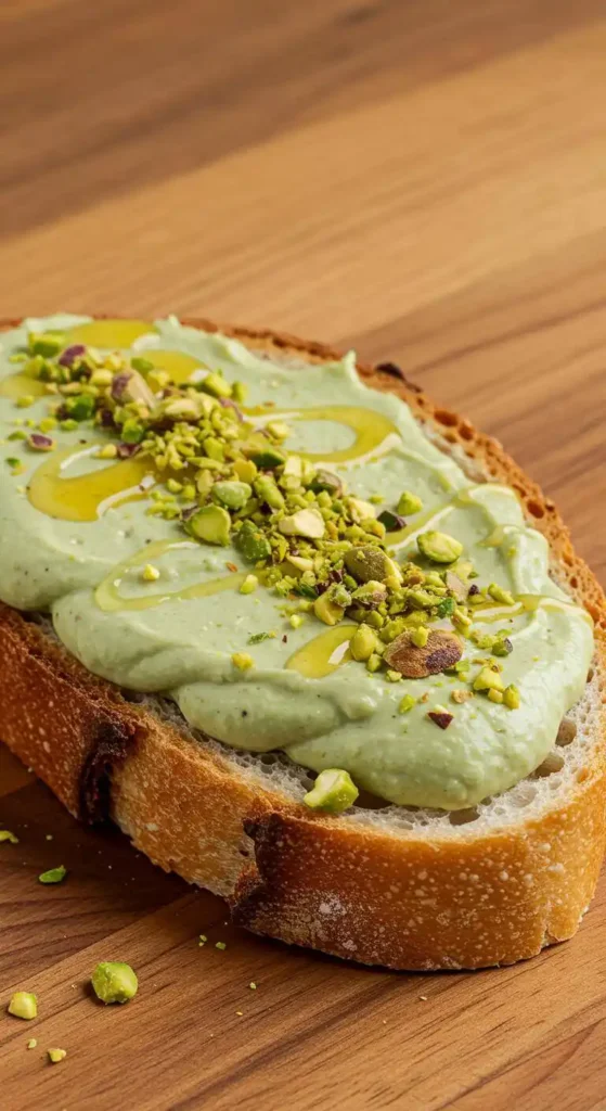 Pistachio cream spread on bread