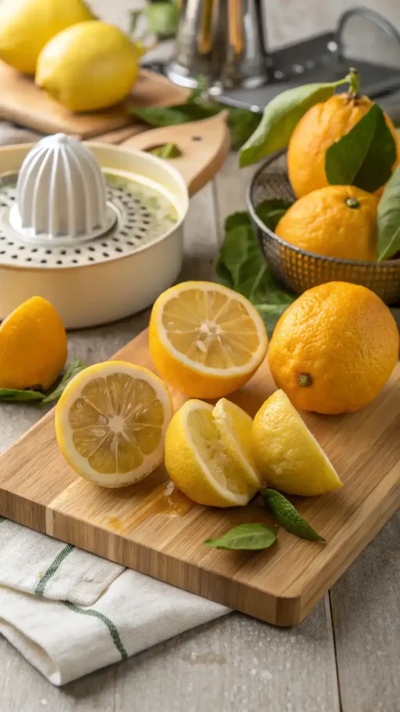 Assorted types of lemons on a cutting board