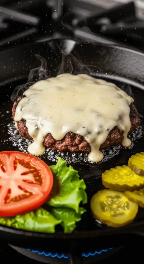 Cooking a smash burger on a skillet