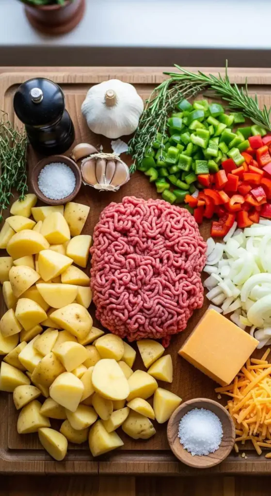 Ingredients for ground beef potato casserole