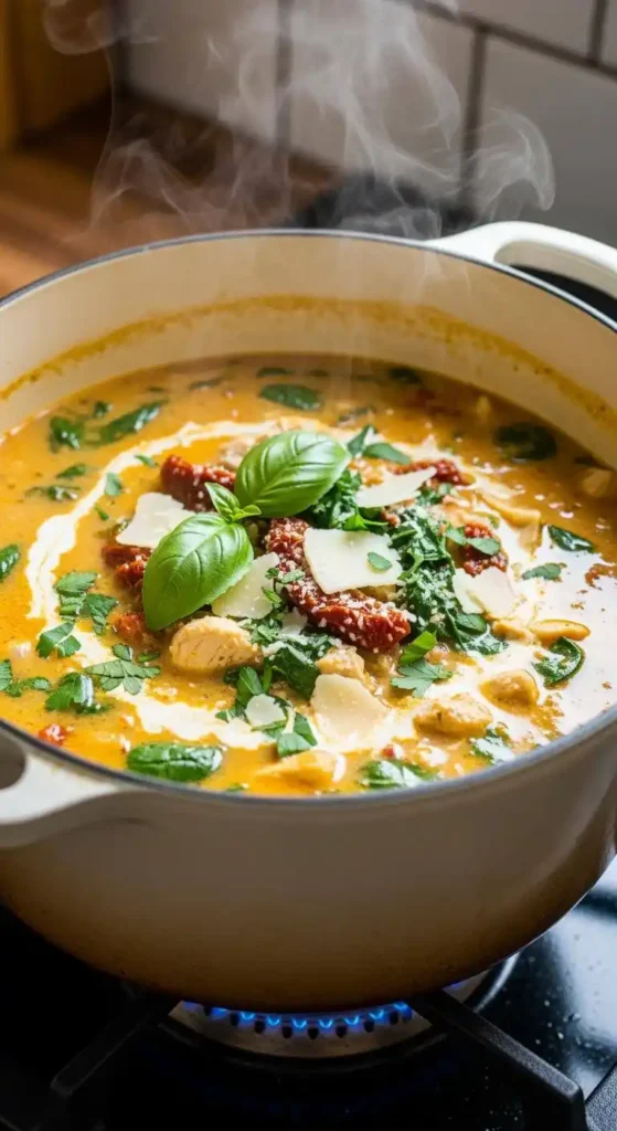 Creamy Marry Me Chicken Soup in a pot