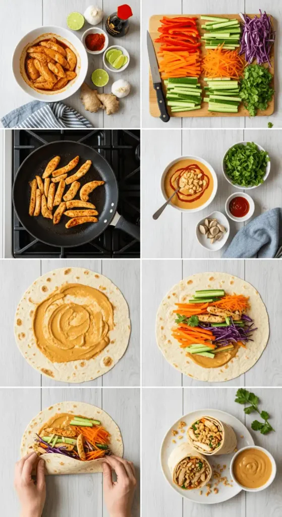 Making Thai Peanut Chicken Wraps