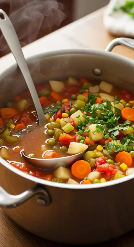 Delicious Vegetable Soup in a saucepan