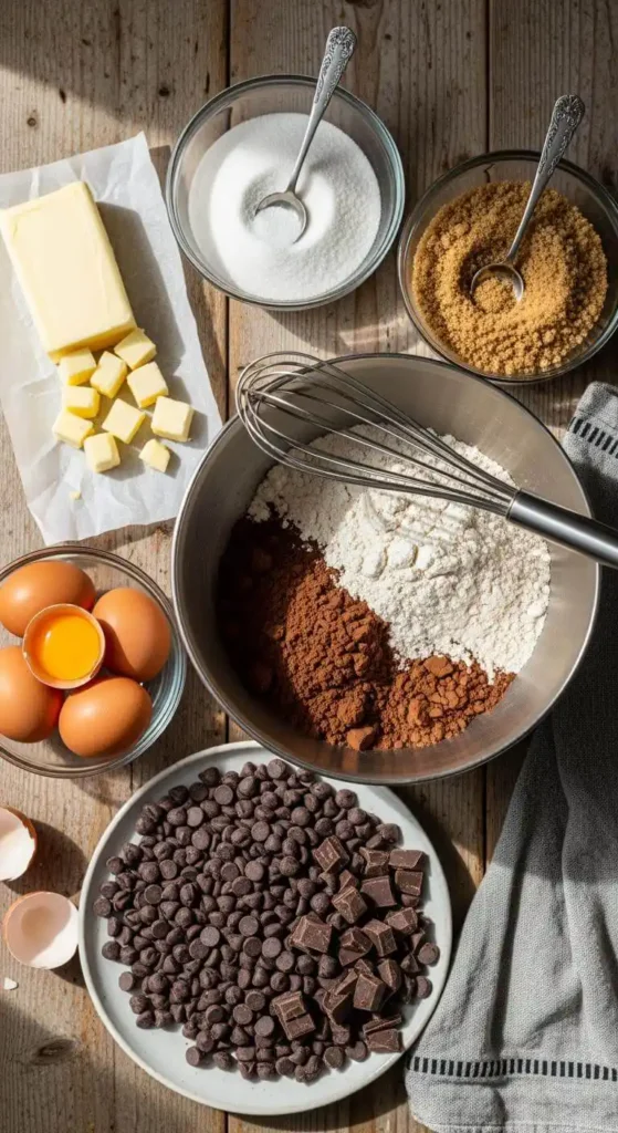 Ingredients for Fudgy Chewy Browkies