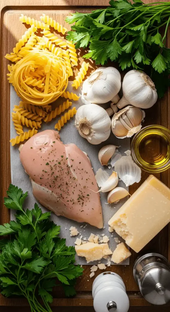 Ingredients for Garlic Parmesan Chicken Pasta