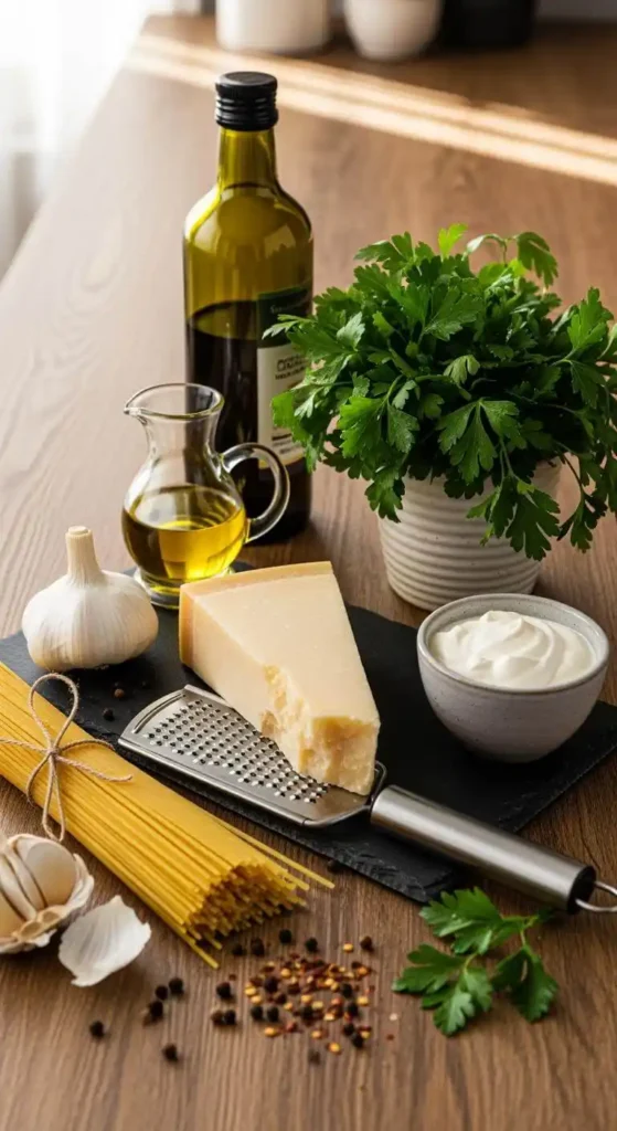 Ingredients for Garlic Parmesan Spaghetti