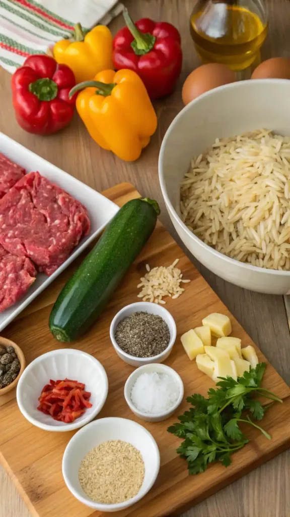 Ingredients for Ground Beef Orzo Recipe.