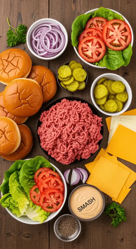 Ingredients for smash burger recipe