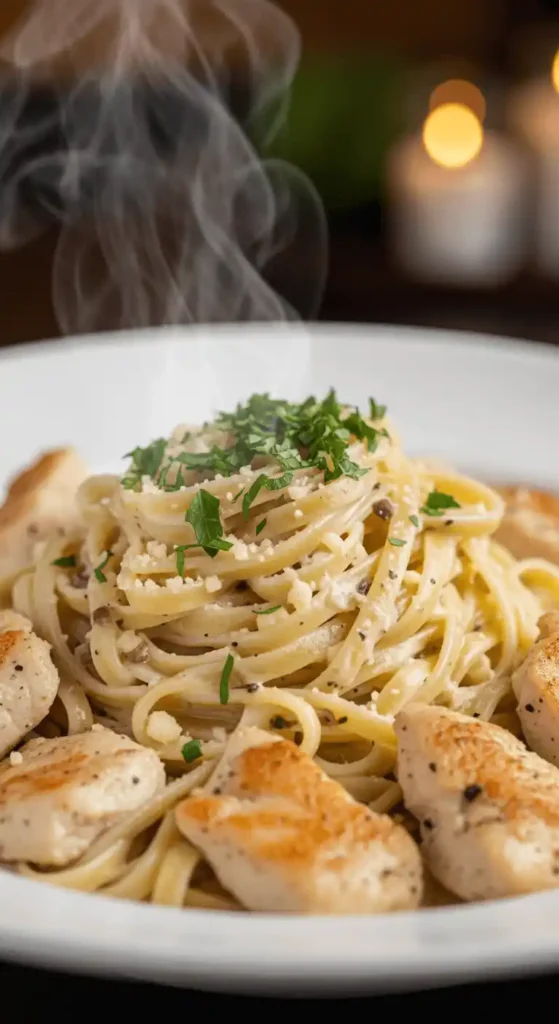 Plated Garlic Parmesan Chicken Pasta