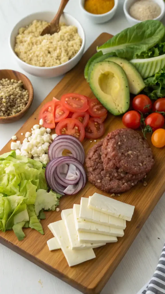 Ingredients for burger bowl recipe