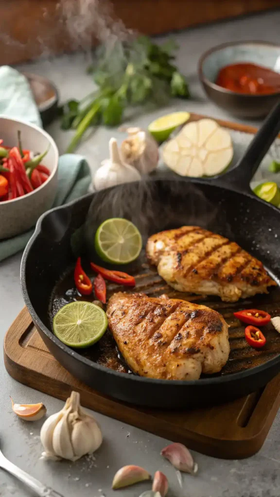 Cooking chipotle chicken in a skillet