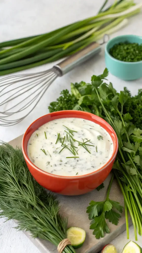 Creamy buttermilk ranch dressing with fresh herbs.