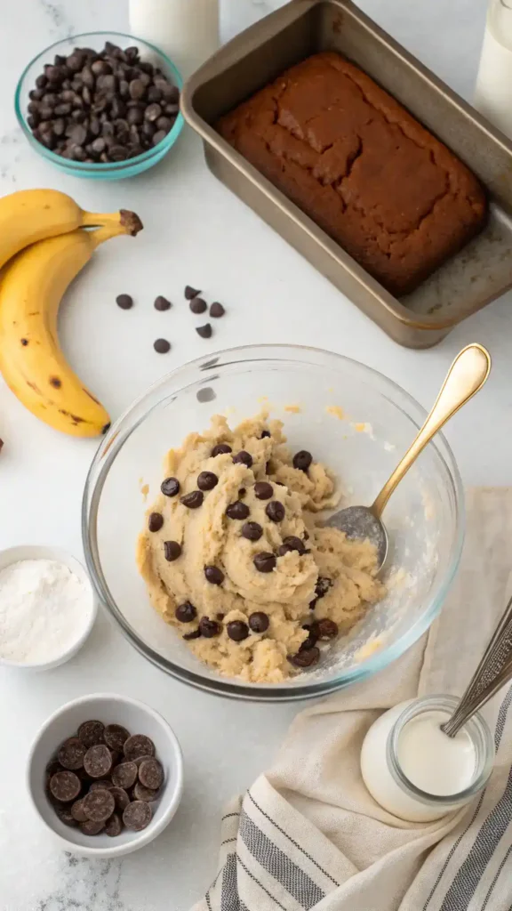 Step-by-step process of making chocolate chip banana bread