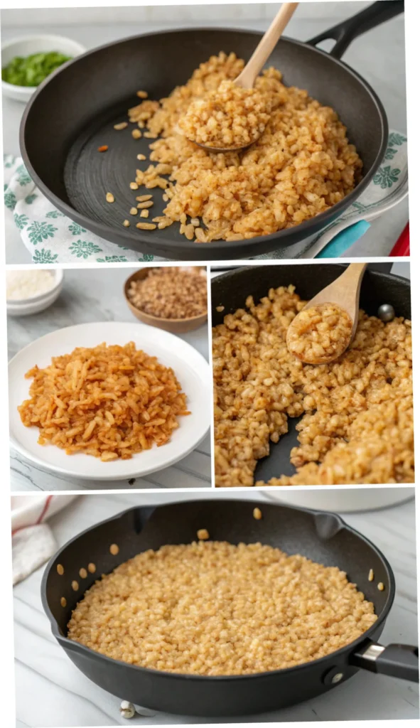Cooking crispy rice in a skillet