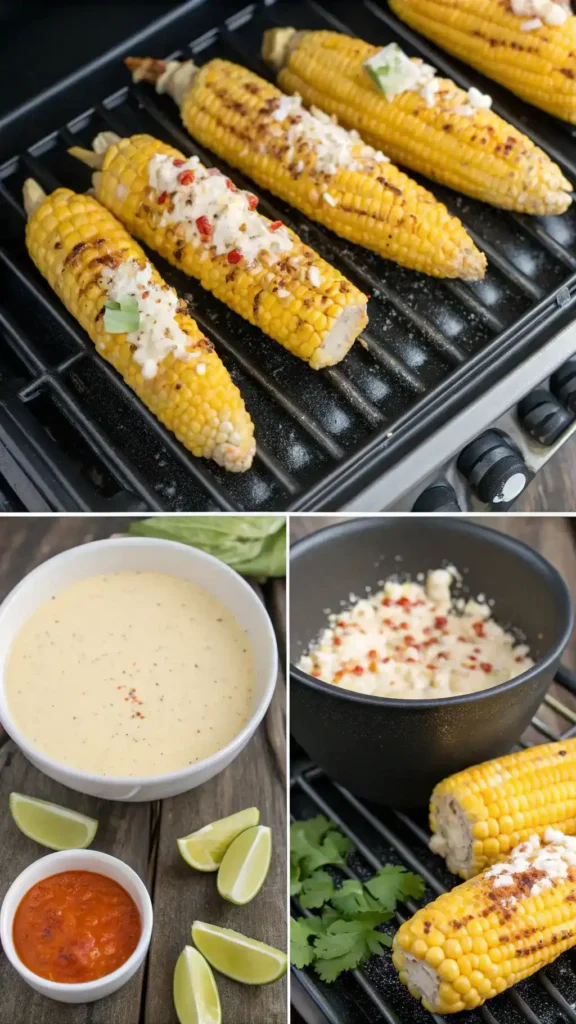 Step-by-step process of making Mexican street corn.