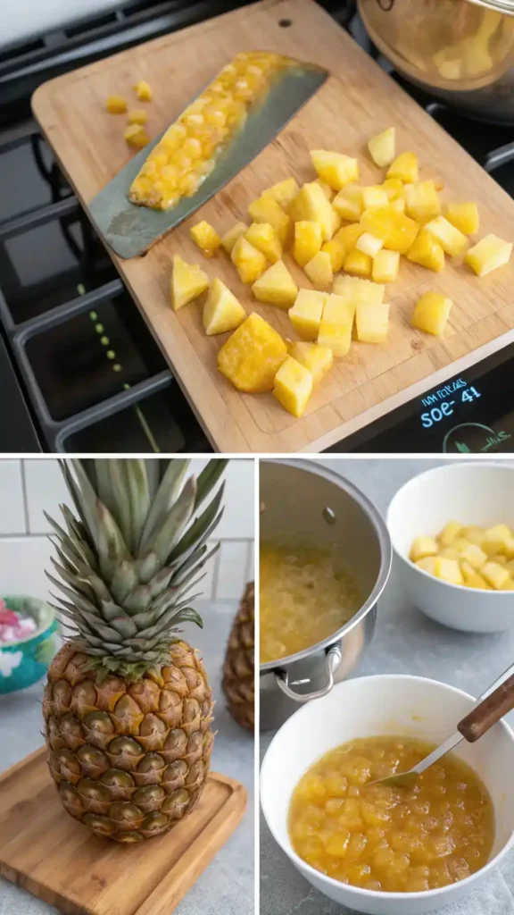 Making pineapple jam with fresh ingredients.