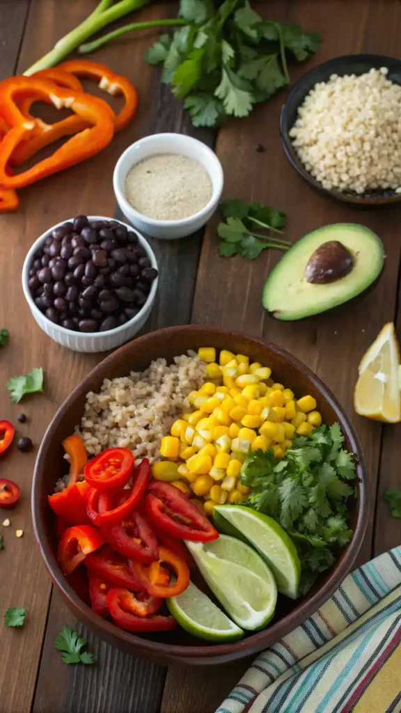 Delicious taco bowl with colorful ingredients