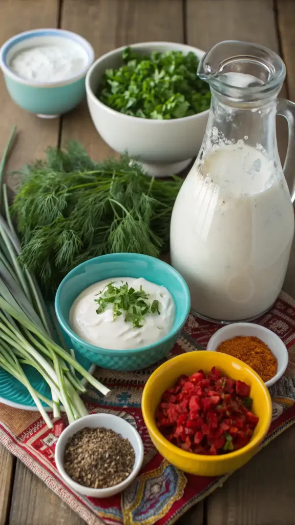 Ingredients for buttermilk ranch dressing.