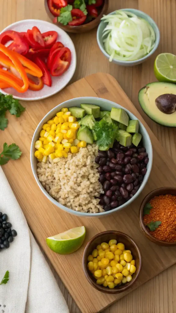 Ingredients for a taco bowl