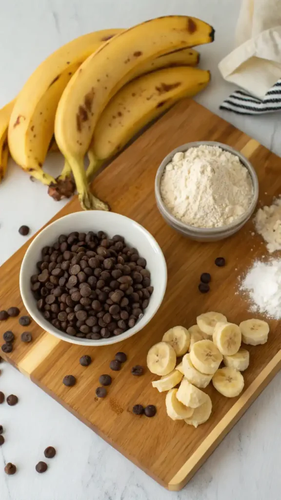 Ingredients for chocolate chip banana bread