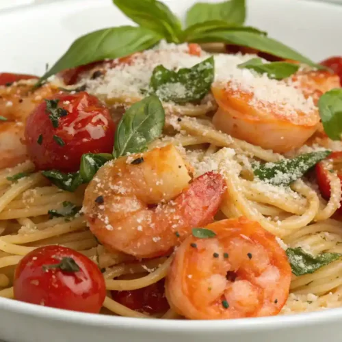 Shrimp and Burst Cherry Tomato Pasta