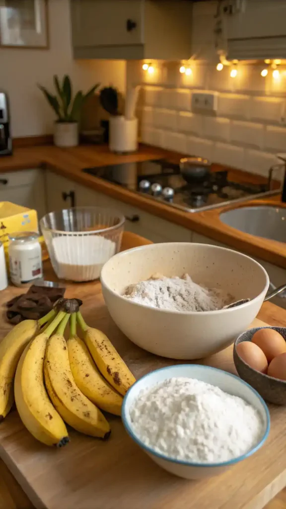 Step-by-step process of making Easy Banana Bread with ingredients laid out.