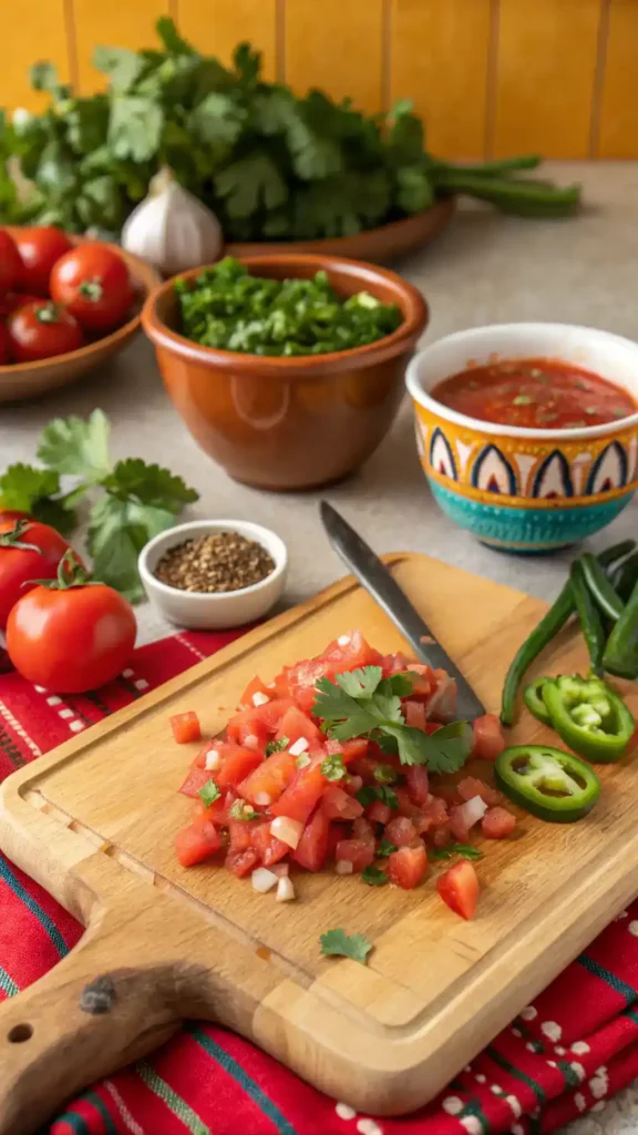 Step-by-step process of making salsa roja with fresh ingredients.
