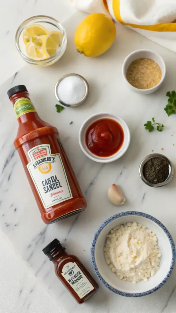Ingredients for cocktail sauce recipe