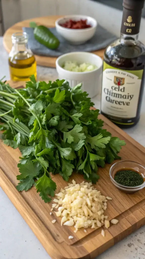 Ingredients for chimichurri recipe displayed beautifully.