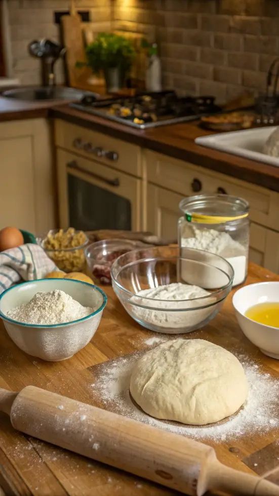 A step-by-step guide to making bread, showcasing ingredients and mixing process.