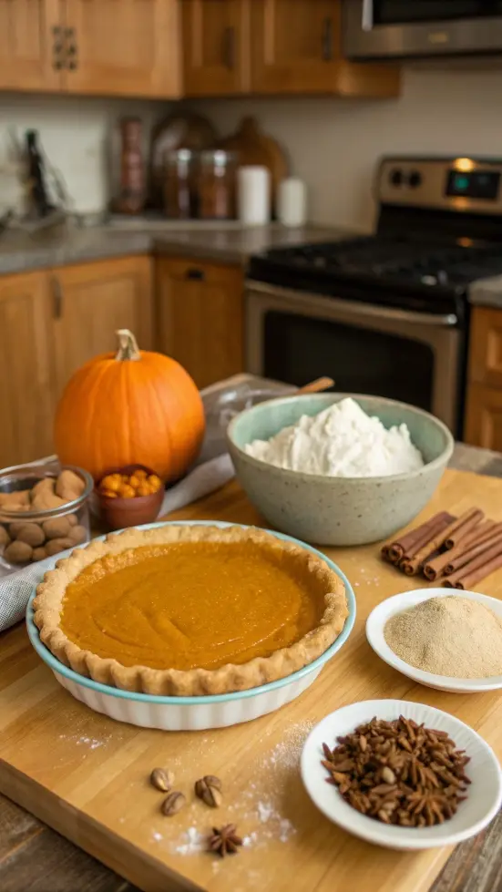A step-by-step guide to making pumpkin pie, showcasing ingredients and preparation steps.