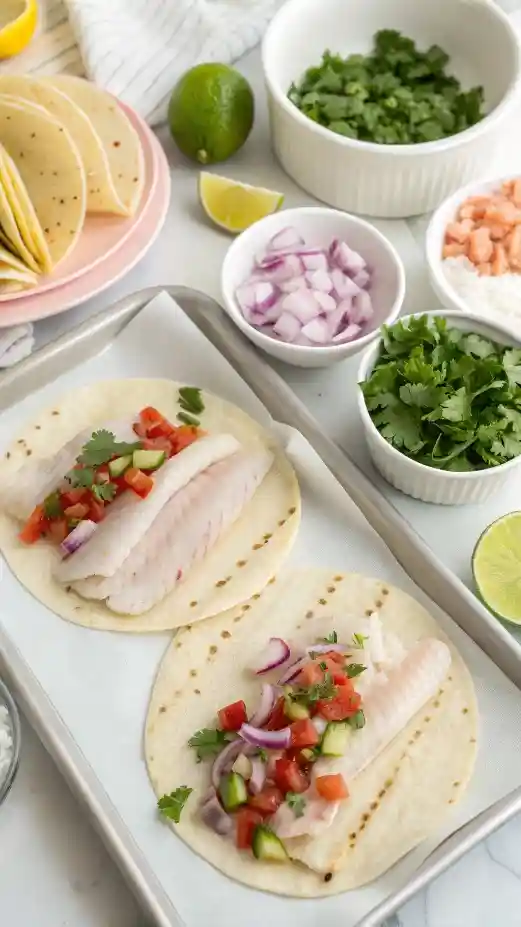 Step-by-step process of making fish tacos with fresh ingredients.