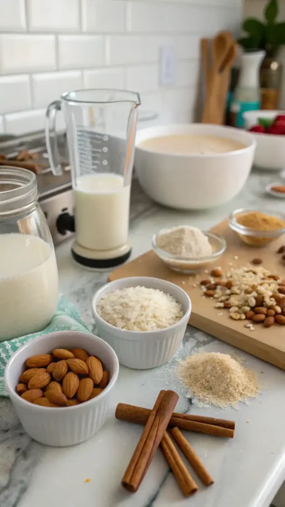 A step-by-step guide to making horchata, showcasing ingredients and preparation steps.