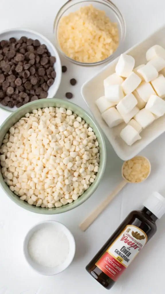 Ingredients for Rice Crispy Treats laid out on a kitchen counter.