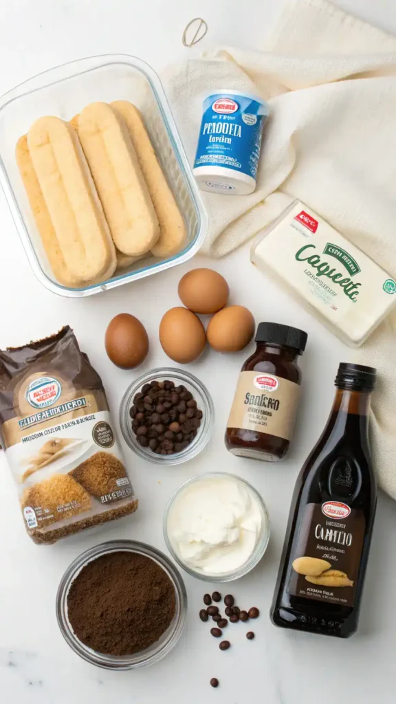 Ingredients for tiramisu displayed beautifully.